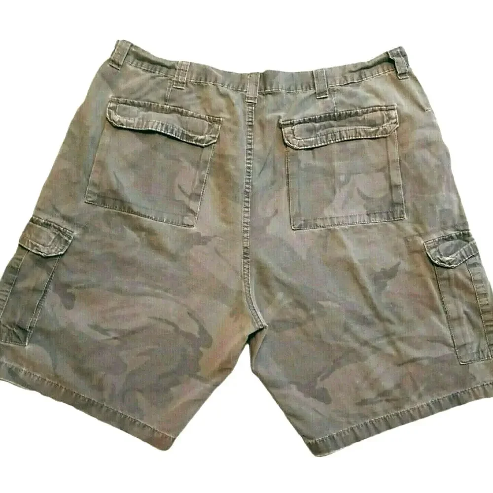 🪵🛠️Wrangler Camo Cargo Shorts 42 😎🟫🟩6‑Pocket Green Brown Outdoor Work
